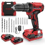 Sundpey 21V Cordless Drill Set - Electric Screwdrivers with 2x2000mAh Batteries & 45N.m Max Torque & 18+1 Torque Setting & 2-Gear & 3/8" Chuck, Power Drill with 17 Accessories for Home DIY（Red）