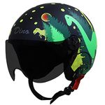 Steelbird Dino Open Face ISI Certified Helmet for Kids (X-Small 540 MM, Matt Black Yellow with Smoke Visor)