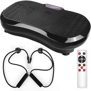 TLGREEN Plateforme vibrante Noir, 120 niveaux + 10 programmes, 68 x 38 x 14 cm, jusqu'à 180 kg, télécommande, bandes d'entraînement