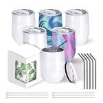 BetterSub Sublimation Wine Tumblers 12oz Double Wall Insulated Sublimation Blanks Tumblers, Stainless Steel Sublimation Cups with Lid, Metal Straw, Brush, Display Box, 6 Set White