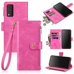 Antsturdy for T-Mobile Revvl V+/V Plus 5G Wallet Case [RFID Blocking] PU Leather Folio Flip Protective Cover with Wrist Strap [Zipper Poket] Credit Card Holder Kickstand Function Men Women,Hot Pink