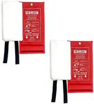ONE 1m x 1m Fire Blanket with Flame Retardant Handles Quick Release Fiberglass Emergency Safety Fire Blanket for Home Kitchen Caravan Car (Pack of 2)