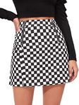 WDIRARA Women's Elegant Mid Waist Above Knee O-Ring Zipper Plaid Mini Skirt, Black and White Checked, Medium