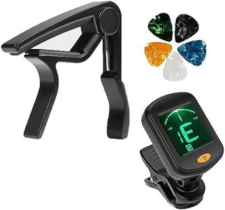 Imaginea® Guitar Capo with Guitar Tuner & 5 Picks, 360° Rotational Tuner for Electric Acoustic Guitar Digital Calibration Tuner & LCD Display for Easy to Use Highly Accurate Clip-on Electronic Tuner
