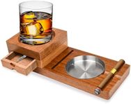 Surplex Cigar Ashtray Whiskey Coaster, Wooden Coaster Tray & Cigar Holder with Drawer & Cigar Slot, Cigar Accessories for Men Whiskey Accessories Cigar Gift Set Decor for Home,Office or Bar