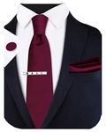 Gusleson Men's Wedding Ties Silk Solid Wine Burgundy Tie for men Clip Necktie Cufflinks Pocket Square Set (UK6101-06)
