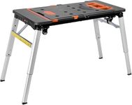 TLGREEN 7-in-1 Folding Workbench & Work Table, Portable Workbench for Garage, Sawhorse, Scaffolding, Platform, Car Creeper, Dolly and Hand Truck with 4 Wheels & Tool Tray