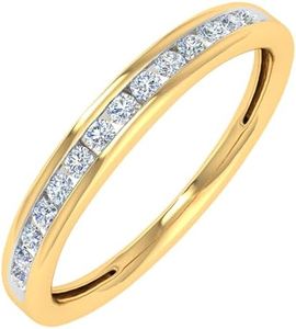 FINEROCK 1/5 Carat Channel Set Diamond Wedding Band Ring in 14K Solid Gold, Metal stone, White Diamond