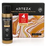 ARTEZA Acrylic Pouring Paint Set, 4 Metallic Colors, 4 oz Bottles, High-Flow Paint, No Mixing Needed, Art Supplies for Canvas, Glass, Paper, Wood, Tile, and Stones