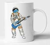 BLISSart Ceramic Coffee Mug, White, 350 ml, 1 Piece, Printed Guitarist Astronaut Gift for Music Lovers