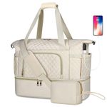 Travel Bagsfor Women Large Duffle Gym Sports Bag with Wet Pocket Waterproof Weekender Bags with USB & Shoe Compartment Flight Approved Overnight Carry On Hospital Bag with Toiletry Bag,Beige