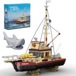 Fishing Boat Building Block Set,Fishing Ship with Cute Shark for Lovers of Ocean Exploration and Sea Fishing as an Ornament, Marine Toys Designed for Adults and Boys and Girls(609Pcs)