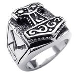 Konov Jewelry Vintage Stainless Steel Myth Thor's Hammer Biker Mens Ring, Black Silver, with Gift Bag, Size 15, C22592-15