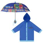 Hasbro Boys' Umbrella and Poncho Raincoat Set, Pj Masks Rain Wear for Ages 2-7, Blue, 4-5T