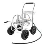 VEVOR Hose Reel Cart, Hold Up to 300 ft of 5/8’’ Hose, Garden Water Hose Carts Mobile Tools with 4 Wheels, Heavy Duty Powder-Coated Steel Outdoor Planting with Storage Basket, for Garden, Yard, Lawn