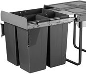 Domestique 68L Triple Slide Out Concealed Waste Bin - for a 600mm Cabinet - Bottom Mounted - Includes Optional Door Bracket