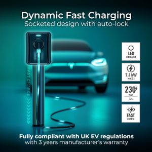 Masterplug Smart EV Wall Charger, Type 2, 7.4kW, Wi-Fi, Black, IP55