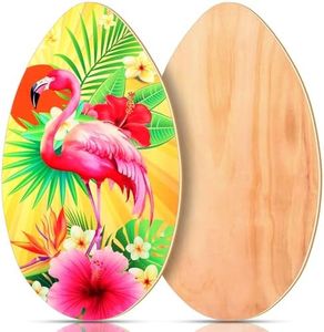 WinnerWhy 35 Inch Skim Board with High Gloss Coat Wooden Skimboard Lightweight Wood Body for Beach Beginners, Teenagers, and Adults(Flamingo)
