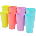 BELLE VOUS 12 Pack Coloured Plastic Cups - 600ml/20 fl oz - Reusable Drinking Tumblers in 4 Colours - Hard Plastic Drinkware for Parties, Camping, BBQs, Picnics & Beach - Dishwasher Safe & BPA Free