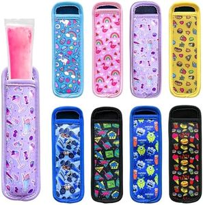 Hzran Ice Pop Sleeves, 8 Pieces Ice Pop Neoprene Insulator Sleeves, Freezer Popsicle Holder Sleeves, Colorful Ice Sleeves Holder Bag, Reusable Washable Ice Popsicle Holders for Kids.