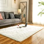 Obundi Indoor Soft Rugs, Achiiso Thick Pile Area Rugs Non-Slip Long Plush Fluffy Carpets Modern Home Decorative for Bedroom,Kids Room,Living Room (Cream,160x230 cm)