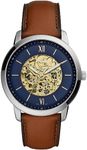 Fossil Watch for Men Neutra Auto, Mechanical Automatic Movement, 44 mm Silver Stainless Steel Case with a Leather Strap, ME3160