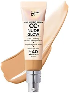 IT Cosmetics CC+ Nude Glow Lightweight Foundation + Glow Serum with SPF 40 - With Niacinamide, Hyaluronic Acid & Green Tea Extract - Tan Warm - 1.08 fl oz