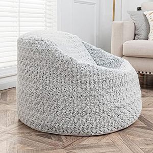 Plush Flower Bean Bags Chairs(NO Filler) Grey Storage Beanbag Chair Cover Living Room Furniture 79X53cm Soft Washable Plush Fiber Bean Bag Chair Fuzzy Fur Cover Without Filling (Gray White)