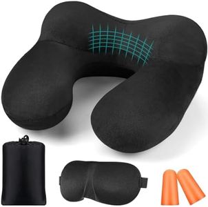 Cuscino da Viaggio Gonfiabile cuscino per il collo, con tappi per le orecchie, morbido velluto, cuscino per il collo ergonomico,gonfiabile per, aereo, auto, viaggio, cuscino per il riposo del sonno