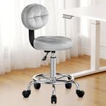 naspaluro Round Rolling Stool with Foot Rest Swivel Home Office Chair with Backrest Height Adjustable Drafting Chair for Work Study Makeup Home Office Bedroom(Velvet Fabric, Grey)