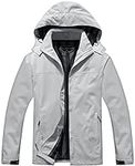 OTU Men's Lightweight Waterproof Hooded Rain Jacket Outdoor Raincoat Shell Jacket for Hiking Travel Light Grey M