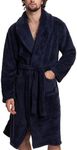 Mad Dog Mens Fleece Sherpa Robe for Men - Fluffy Bathrobe, Lightweight, Full Length Winter Robe, House Coat, XL-XXL, Navy