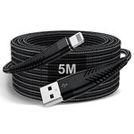 Extra Long iPhone Charger Cable 16ft/5M, Apple MFi Certified Lightning Cable 15ft, Fast Charging Nylon Braided iPhone Charging Cord for Apple iPhone 13 Pro Max/13/12 Mini/11/X/XS/XR/8 Plus/7/6/5/iPad