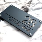 K SMART SIGN | LUXE H1 | House sign door number laser personalised address wall plaques numbers Signs (Matt Gray & Copper Mirror)