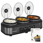 Royalcraft Slow Cooker with 10 Cooking Liners, 3 in 1 Buffet Servers Dips Pot, Food Warmers for Parties with 3 Spoons, Lid Rests, Removable Oval Ceramic Pots, Total 4.5QT Grey