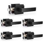 Probrico Matte Black Passage Door Levers Square Hall Closet Door Handles, Heavy Duty Interior Non-Locking Lever Sets, Reversible for Right/Left Handed Door, 5 Pack