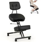CASART Ergonomic Kneeling Chair with Back Support, Height Adjustable Desk Stool with Thick Cushion & Wheels, Metal Frame Orthopaedic Posture Chairs for Home Office