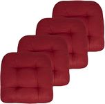 Marina Decoration Premium Thick Comfy Patio Pads Fiber Fill Tufted 19 x 19 x 4 Inch Textured Solid Cover Outdoor Indoor Chair Seat Cushions, 4 Count Pack Red Color