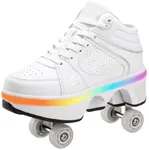 2-in-1 Roller Skates Double-Row Deform Wheel Roller Skating Automatic Walking Shoes Fitness Kick Roller (BD, 9 Women/8 Men)