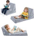 MeMoreCool Kids Couch, Fold Out Toddler Chair Glow in The Dark, Folding Recliner Pull Out Child Lounge Bed for Playroom, Convertible Kid Sofa to Floor Lounger, Grey Star