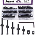 Swpeet 120Pcs Crib Hardware Screws, Black M6 × 40/50/60/70/80mm Hex Socket Head Cap Crib Baby Bed Bolt and Barrel Nuts with 1 x Allen Wrench Perfect for Furniture, Cots, Crib Screws 15/20/25/30/35