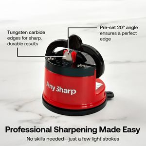 AnySharp Knife Sharpener – Red, Universal Blade Sharpening