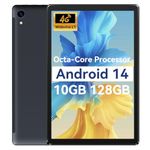 Android 14 Tablet, Octa-Core 10 inch Tablet, 10(4+6)RAM+128GB ROM (Expand to 1TB), Android Tablet with Bluetooth 5.3, WiFi 6, 5MP+8MP Dual Camera, Face ID, 4G Dongle Wireless Internet (Black)