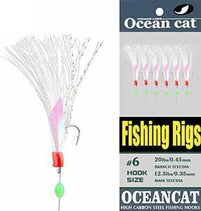 OCEAN CAT 5/10/25/50/100 Packs Fishing Rigs 6 Hook/Set Rainbow Skin Silk String Hook Fishing Lure Saltwater Freshwater Bait Rig Tackle 5#6#7#8#9#10# (5#-10 Packs)