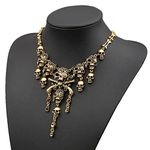 YJZQ Vintage Halloween Skull Bone Necklace Jewellery Women Pirate Cosplay Fancy Dress Costume Accessory, Golden A