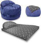 CordaRoy's NEST Gaming Bean Bag Chair - Convertible Bean Bag Chair & Bed - Washable Chenille Cover with Pockets for Remote, Controllers - for Living Room, Game Room, Basement - Queen Size - Navy