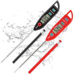 BOMATA 2 Pack Waterproof IPX7 Meat Thermometer Instant Read Food Thermometer with Long Probe for Water, Liquid, Kitchen Cooking, Grill,BBQ ! T101 X 2 Pcs (Black & Red)…