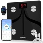 RENPHO Rechargeable Bluetooth Body Fat Scale, Elis 1 Smart Bathroom Digital Weight Scale with Smartphone App, Body Composition Monitor for Body Fat, BMI, Bone Mass, Weight, 396 lbs Black