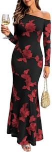 Caracilia Wedding Guest Dresses for Women One Shoulder Long Sleeve Floral