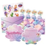 FAMALL Party Invitation Cards in French - Mermaid Birthday Invitation Cards with Envelopes, Stickers and Tattoo Stickers (Set of 12)